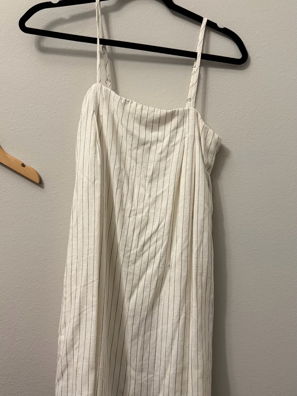 Altar'd State White Mini Dress with Thin Black Pinstripes